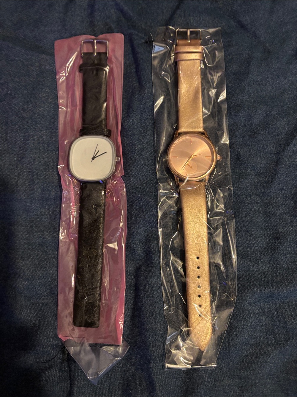 Rose Gold & Black Faux Leather Strap Watches - Unbranded